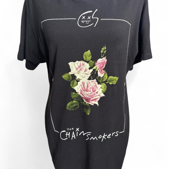 The Chainsmokers Graphic Tee Black Pink Floral Unisex Medium Band Shirt - Picture 4 of 8